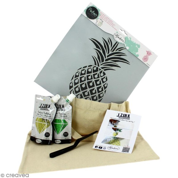 Kit tote bag à décorer Izink Diamond Aladine - Ananas - 6 pcs - Photo n°1
