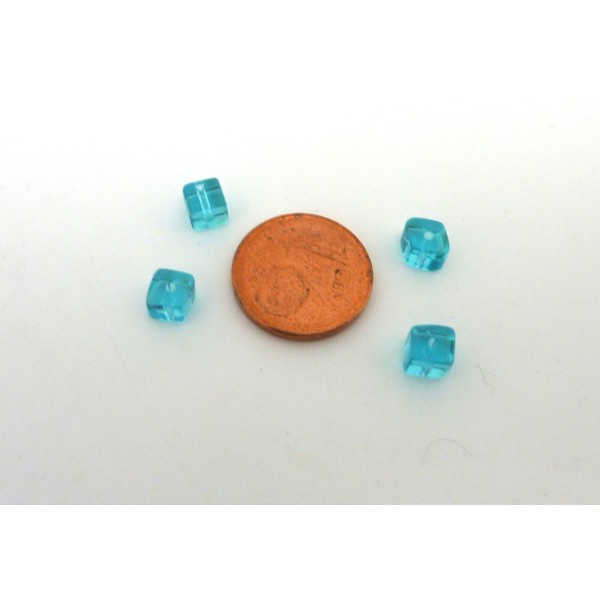 R-25 Perles Cube Angle Arrondi 4,5mm En Verre Transparent Bleu Turquoise - Photo n°2