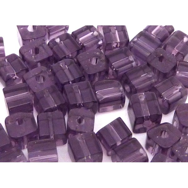 R-10 Perles Cube Angle Arrondi En Verre Transparent Violet 4,5mm - Photo n°1