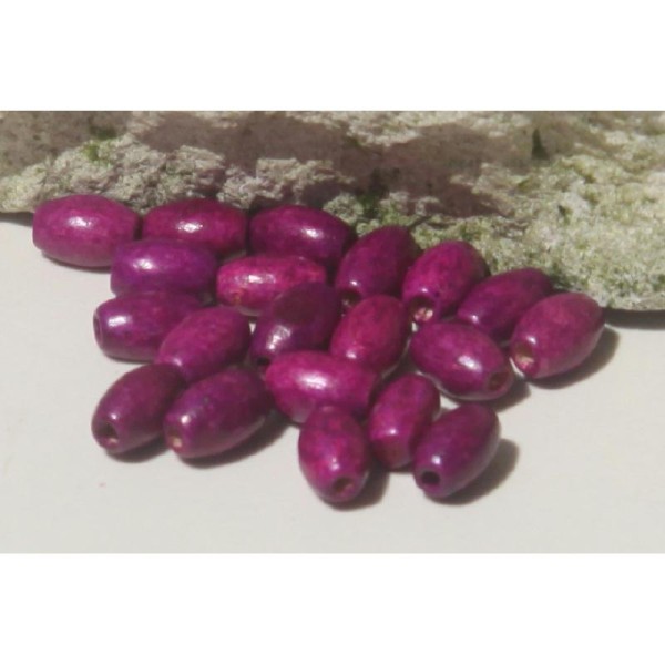 20 Perles olives violettes en bois, perles ovales de 5 mm x 8 mm. - Photo n°1