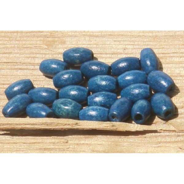 20 Perles olives bleues en bois, perles ovales de 5 mm x 8 mm. - Photo n°2