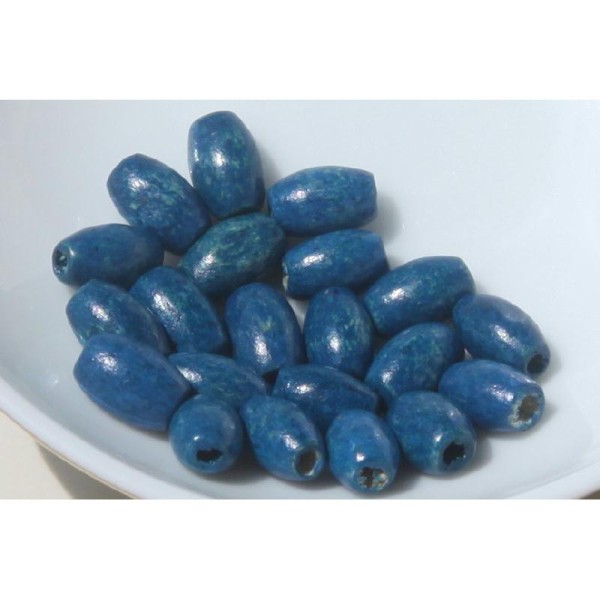 20 Perles olives bleues en bois, perles ovales de 5 mm x 8 mm. - Photo n°1