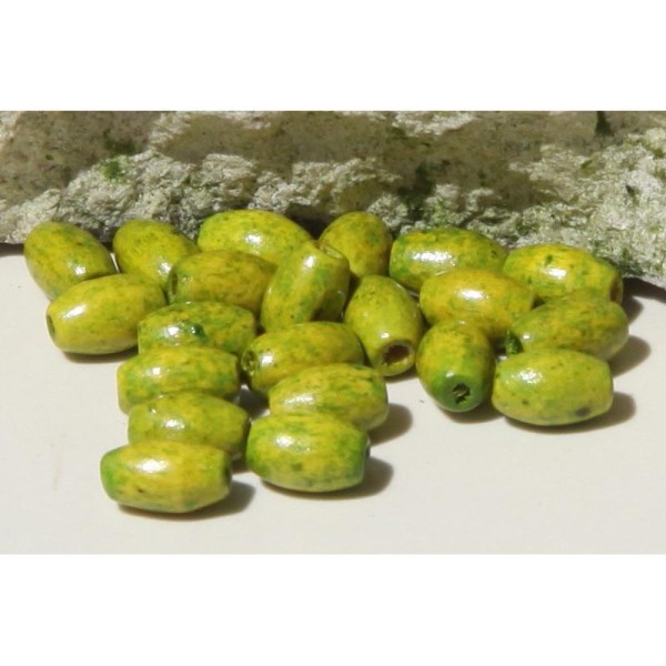 20 Perles olives vert anis en bois, perles ovales de 5 mm x 8 mm. - Photo n°1