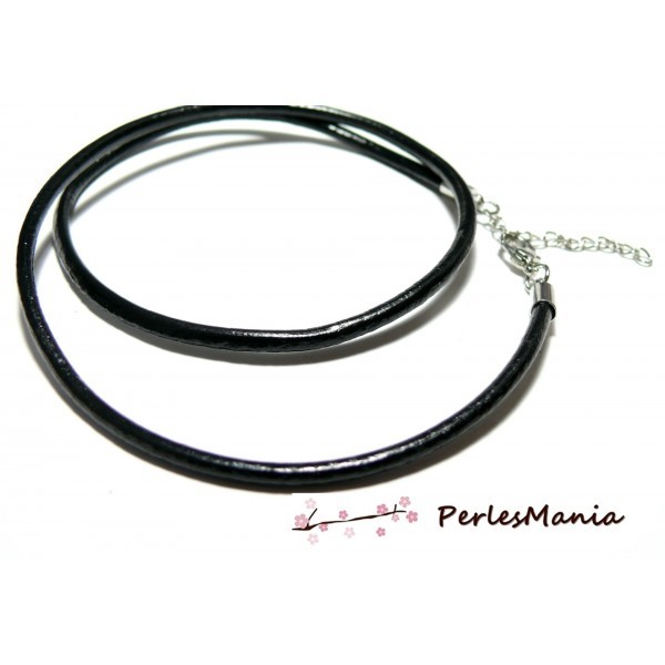 H2803 PAX 4 Colliers cuir veritable noir diamètre 3mm avec chaine de confort - Photo n°1