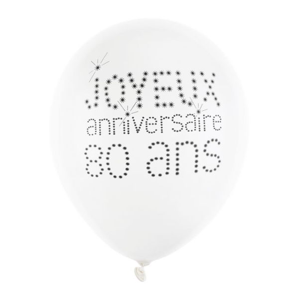 Ballon Joyeux Anniversaire Blanc 80 ans x 8 - Photo n°1