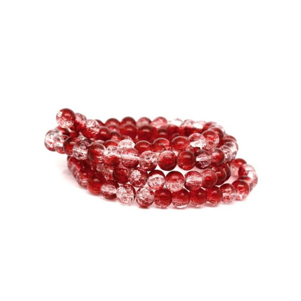 (Env.103 Pcs/Enfilade) Perles Craquelées en Verre Rond Rouge & Transparent 8mm - Photo n°1