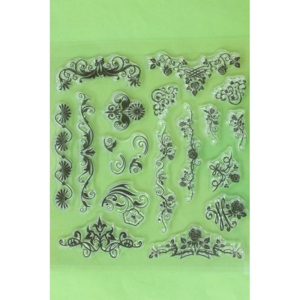 17 Tampons en silicone transparent  motifs : bordures fleuries - Photo n°1