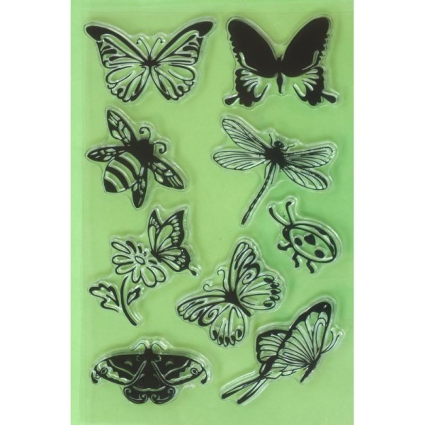 9 Tampons en silicone transparent  motifs : Papillons libellule et coccinelle - Photo n°1