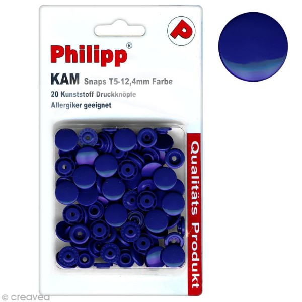 Boutons pression 12,4 mm - Résine plastique - Bleu marine - 20 pcs - Photo n°1