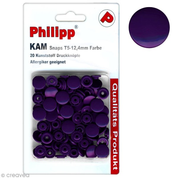Boutons pression 12,4 mm - Résine plastique - Violet - 20 pcs - Photo n°1