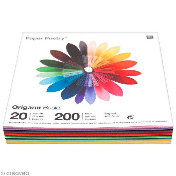 Papier origami 10 x 10 cm - 20 couleurs - 200 feuilles - Photo n°1