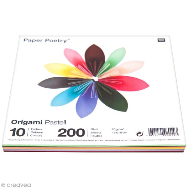 Papier origami 15 x 15 cm - 10 couleurs pastels - 200 feuilles - Photo n°1