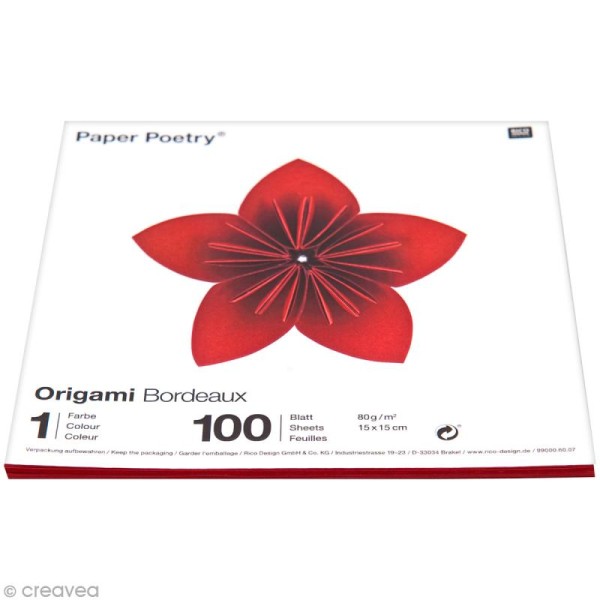 Papier origami 15 x 15 cm - bordeaux - 100 feuilles - Photo n°1