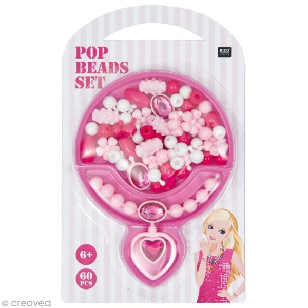 Kit perles Pop Beads - Rose - 60 pcs - Photo n°1