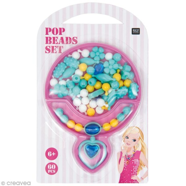 Kit perles Pop Beads - Turquoise - 60 pcs - Photo n°1
