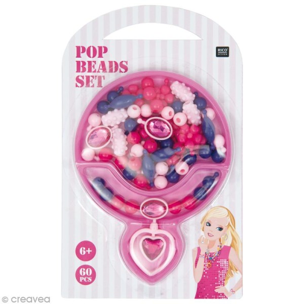 Kit perles Pop Beads - Rose et violet - 60 pcs - Photo n°1