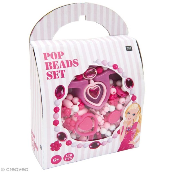 Kit perles Pop Beads - Rose - 130 pcs - Photo n°1