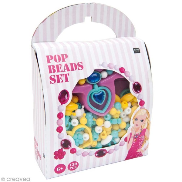 Kit perles Pop Beads - Turquoise - 130 pcs - Photo n°1