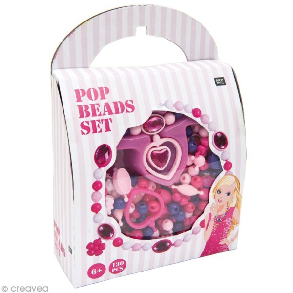 Kit perles Pop Beads - Rose et violet - 130 pcs - Photo n°1