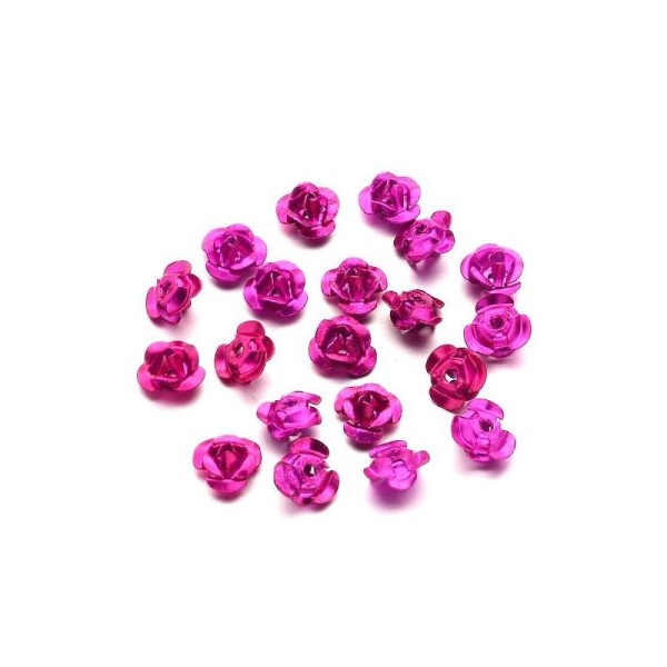 50 Aluminium fleur rose, perles métalliques minuscules, magenta, 6x4.5mm - Photo n°1