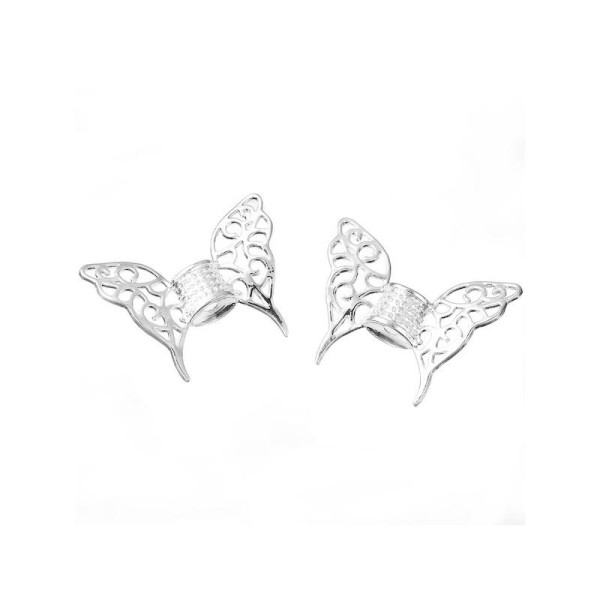 3 Perles Papillon Argenté clair Ailes Gravé 47mm x 36mm - Photo n°1