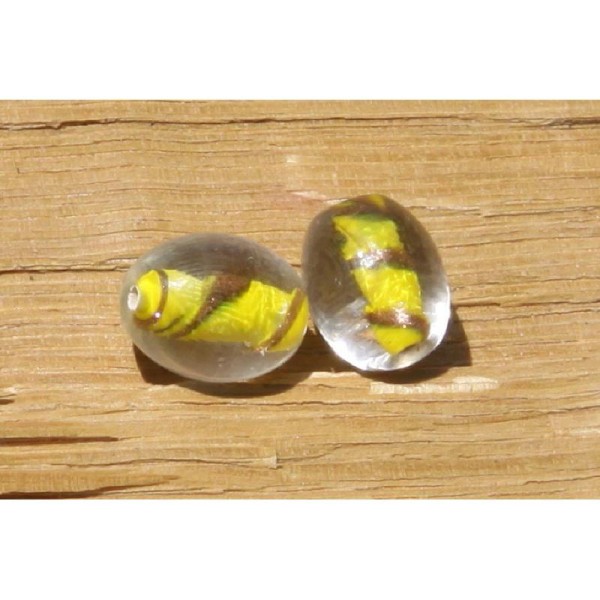 Deux Perles en verre translucide boule, 15 mm x 12 mm - Photo n°1