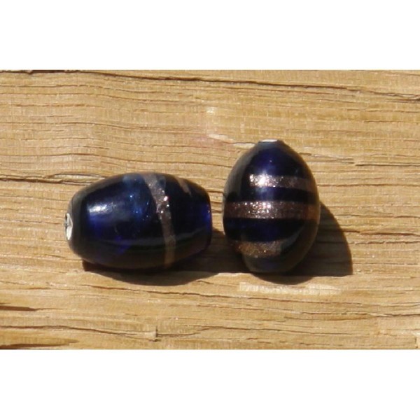 Deux perles en verre bleu, ovales de 16 mm x 11 mm - Photo n°1