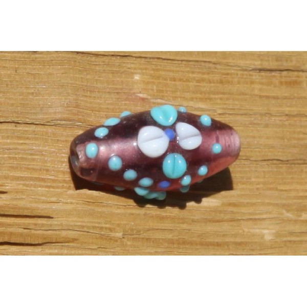 Perle en verre translucide lilas, ovale  de 32 mm x 16 mm - Photo n°1