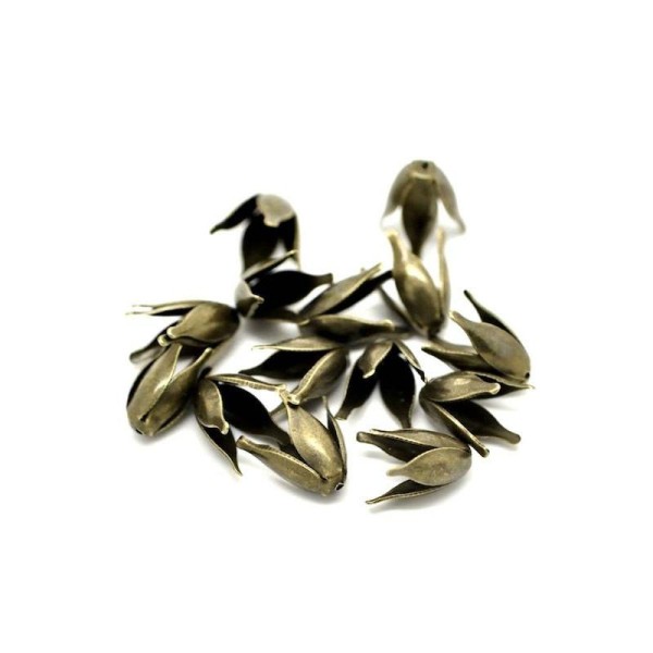 200 Perles Coupelles Fleur 4 Pétales couleur bronze - Photo n°1