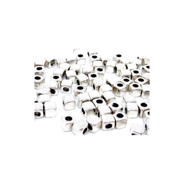 200 Perles intercalaires cube - 4 mm - Couleur Argenté - Photo n°1