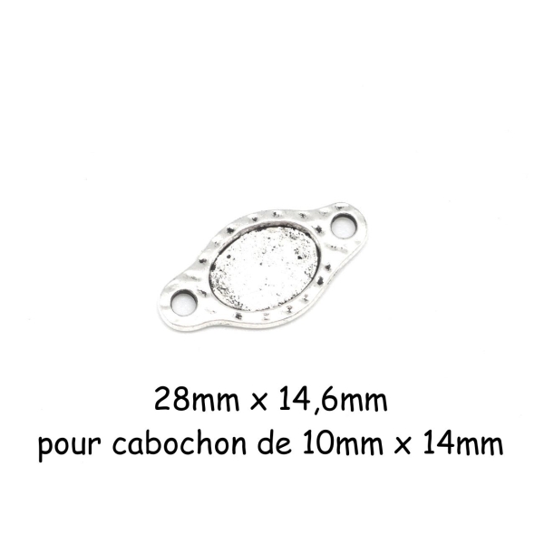 4 Perles Connecteur Pour Cabochon Ovale De 10 X 14mm En Métal Argenté Martelé - Photo n°1