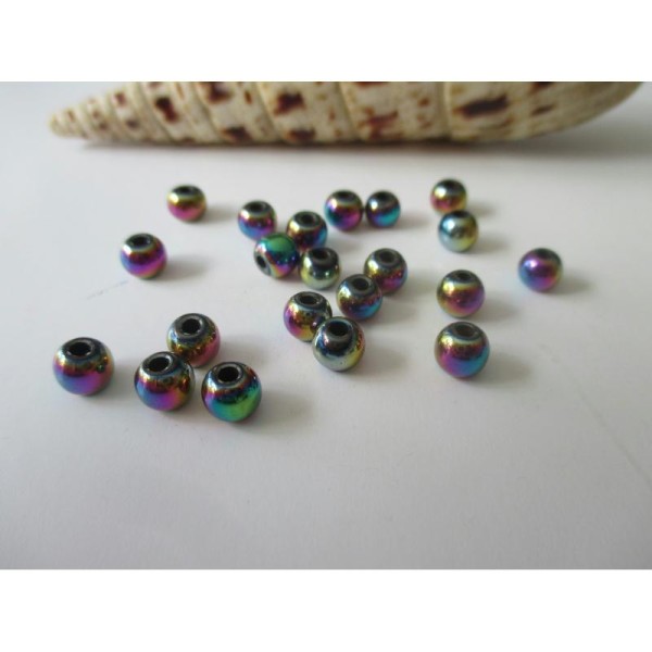 Lot de 25 perles hématites 5/6 mm reflet multicolore - Photo n°1