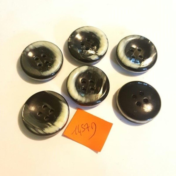 6 Boutons résine noir et creme - 27mm - 1457D - Photo n°1