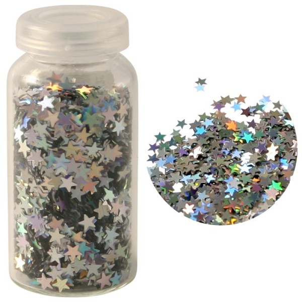 Paillettes mini étoiles aluminium argent Hologramme 3 gr - Photo n°1
