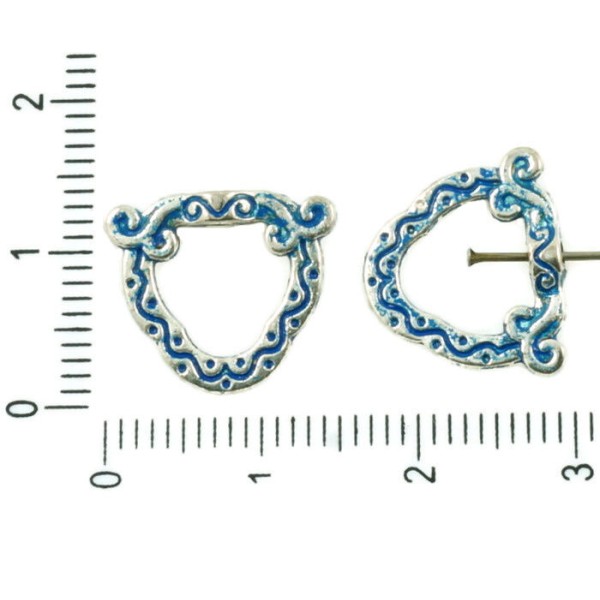 24pcs Antique Ton Argent Bleu Patine de Lavage à Plat Triangle Floral Pendentifs Perles Cadres Charm - Photo n°1