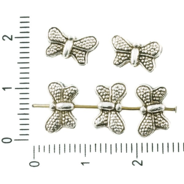 24pcs Antique Ton Argent Plat Parsemé de Papillons Animal Perles Charmes des Deux côtés tchèque Méta - Photo n°1