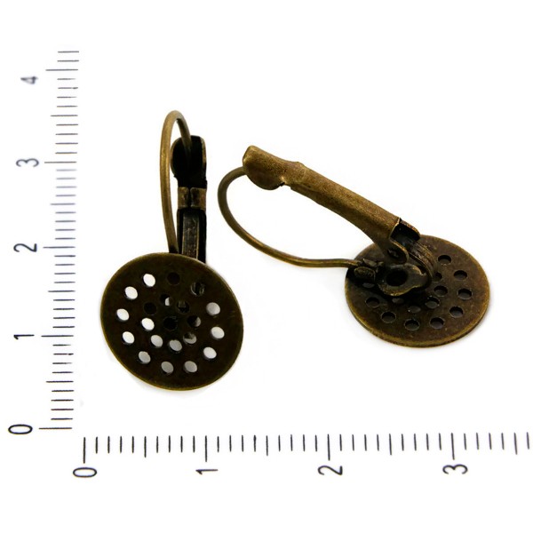 4pcs Bronze Antique Levier Dos de boucle d'Oreille de Vide Plat Tamis Pad Perles Paramètres Cabochon - Photo n°1