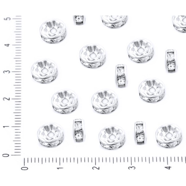 30pcs Argent Cristal Strass CZ Micro Pave Zircone Cubique en Cristal Grand Trou Entretoise Rondelle - Photo n°1