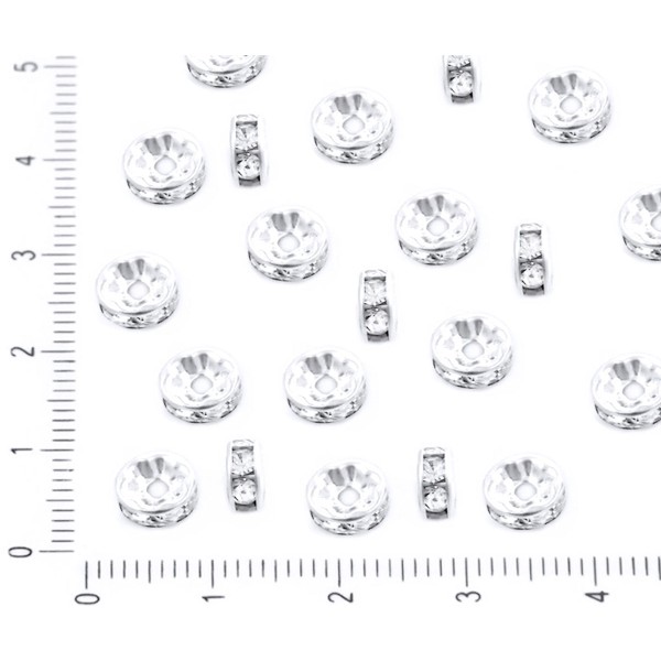 100pcs Argent Cristal Strass CZ Micro Pave Zircone Cubique en Cristal Grand Trou Entretoise Rondelle - Photo n°1