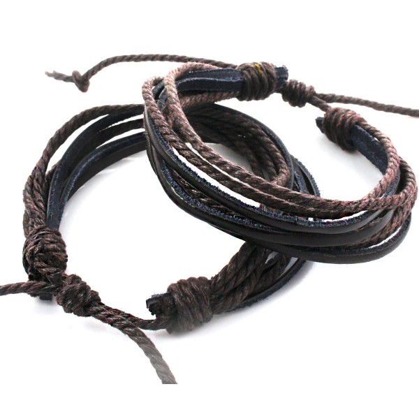 1pc Noir Marron Tressé cuir de Vachette Ciré, corde de Nylon Unisexe Bracelet de Base Pour la Fabric - Photo n°1