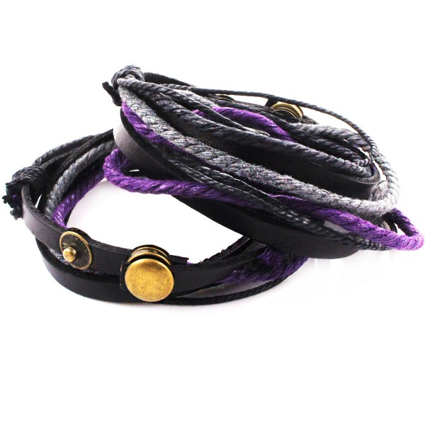 1pc Noir Violet cuir de Vachette Ciré, corde de Nylon Unisexe Bracelet de Base Pour la Fabrication d - Photo n°1