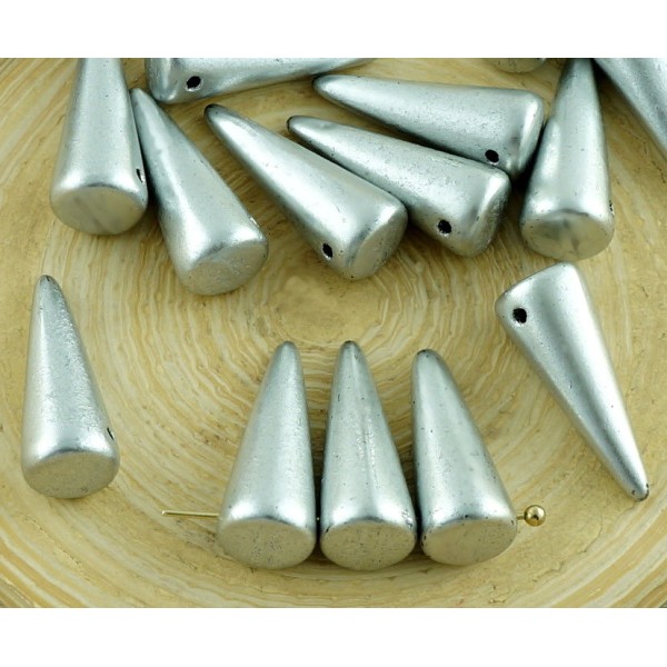 14pcs Métallique Mat Aluminium Argent Grande pointe du Cône de Chute de Verre tchèque Perles de 7 mm - Photo n°1