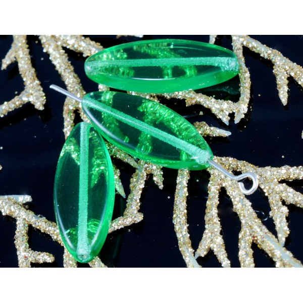Vert clair tchèque Verre Plat Ovale Perles de la Table de Coupe 24 mm x 9mm 6pcs - Photo n°1