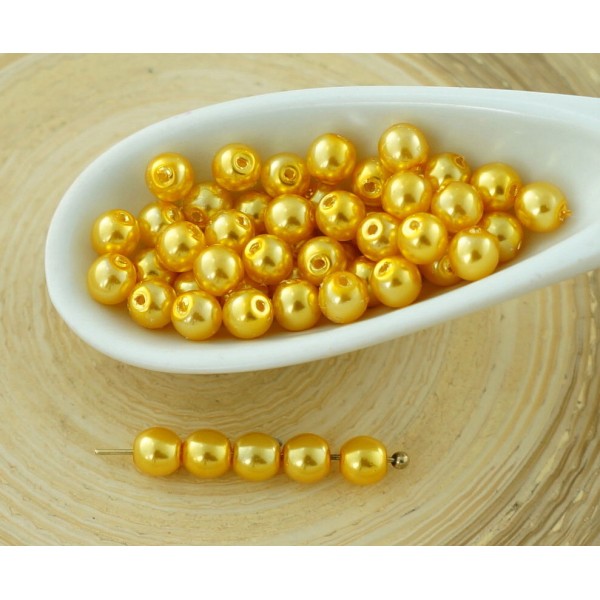 100pcs Or Jaune Imitation de Perles de Verre tchèque Perles Rondes 4mm - Photo n°1