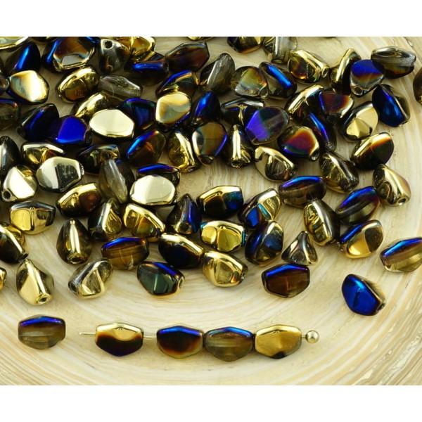 60pcs Metallic Or en Californie Bleu Pincée de Verre tchèque Entretoise Bicone à Facettes Perles 5mm - Photo n°1