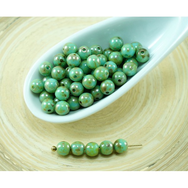 100pcs Picasso Bleu Turquoise Vert Ronde Verre tchèque Perles de Petite Entretoise de 4mm - Photo n°1