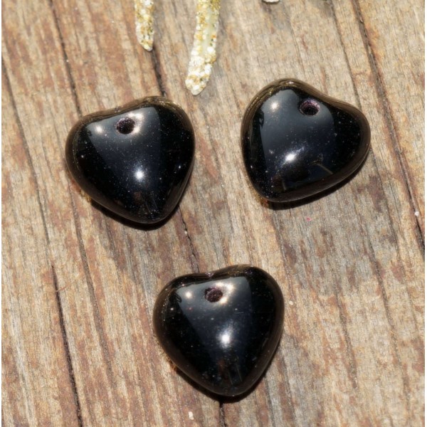 Noirs opaques Cœur des Perles de Verre Coeur Perles Noires Valentine Perles Noires de saint-Valentin - Photo n°1