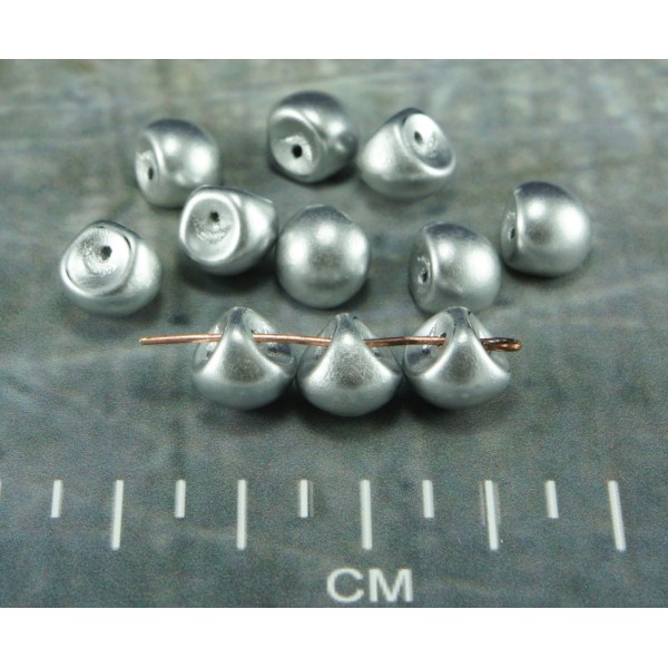 Argent Mat Champignons tchèque Bouton de Verre Perles de 9mm x 8mm 12pcs - Photo n°1