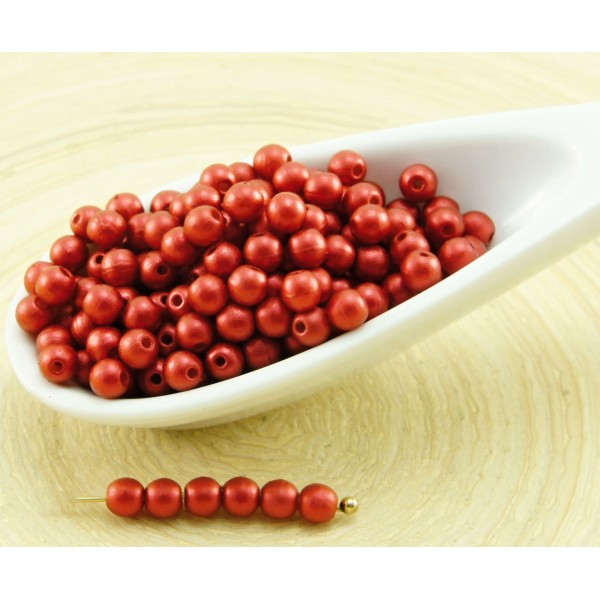 100pcs Mat Métallique de Lave Rouge Rond Druk Entretoise de Semences de Verre tchèque Perles de 3mm - Photo n°2