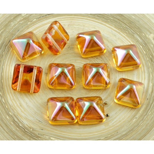 8pcs Cristal Jaune Orange Abricot Lustre Halloween Pyramide Goujon 2 Deux Trou de Verre tchèque Perl - Photo n°1